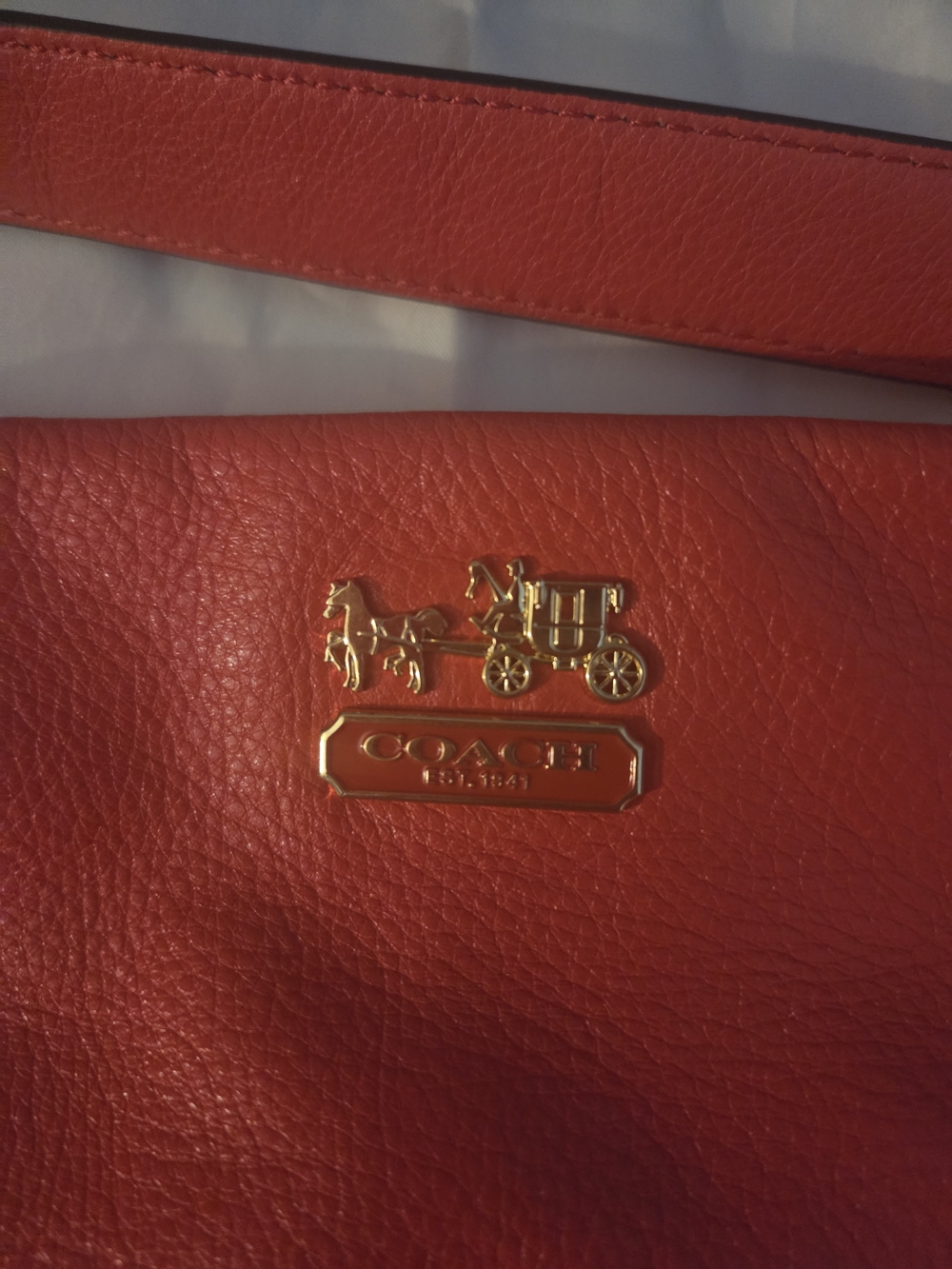COACH Red Leather Shoulder Bag with Gold Horse & Carriage Logo